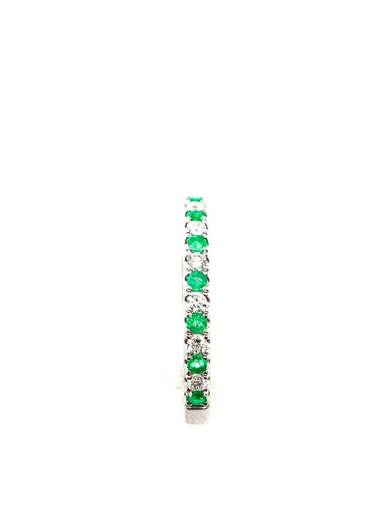 14K White Gold Emerald and Diamond Ring-Size 6.5