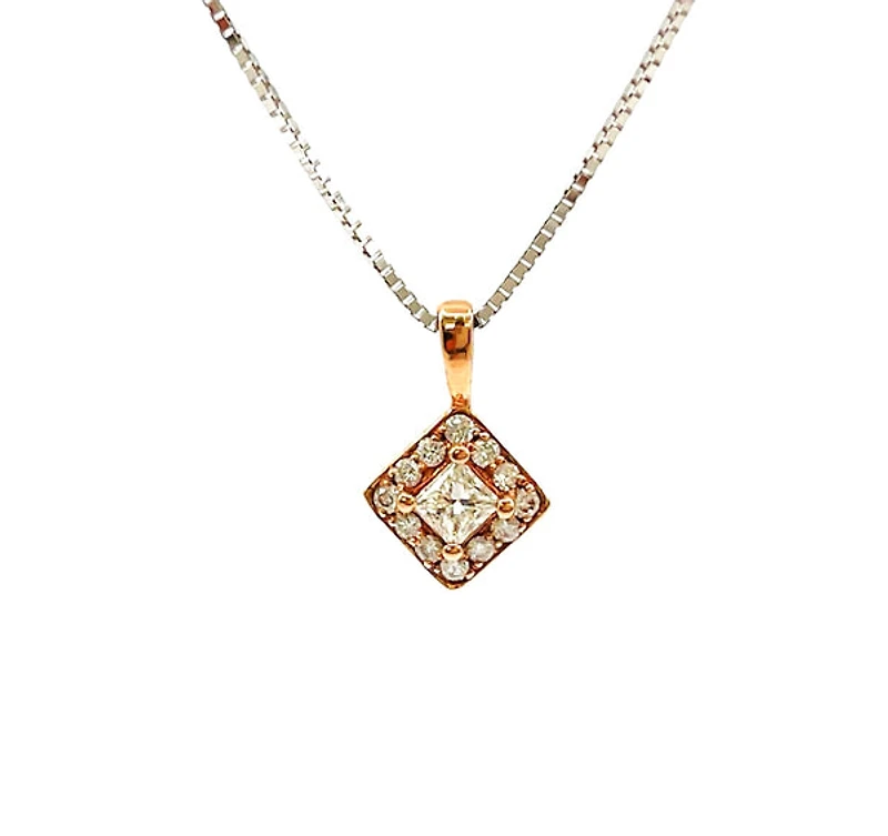 14K White & Rose Gold 0.30cttw Canadian Diamond Halo Necklace, 18"