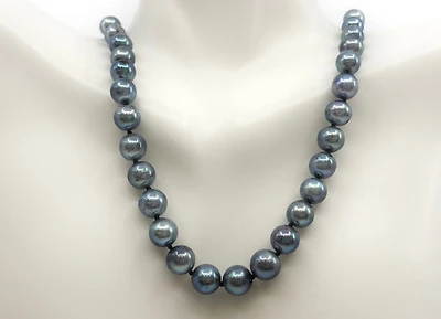 Black Cultured Graduated Pearl Strand with 14K Yellow Gold Pearl Clasp - 20"