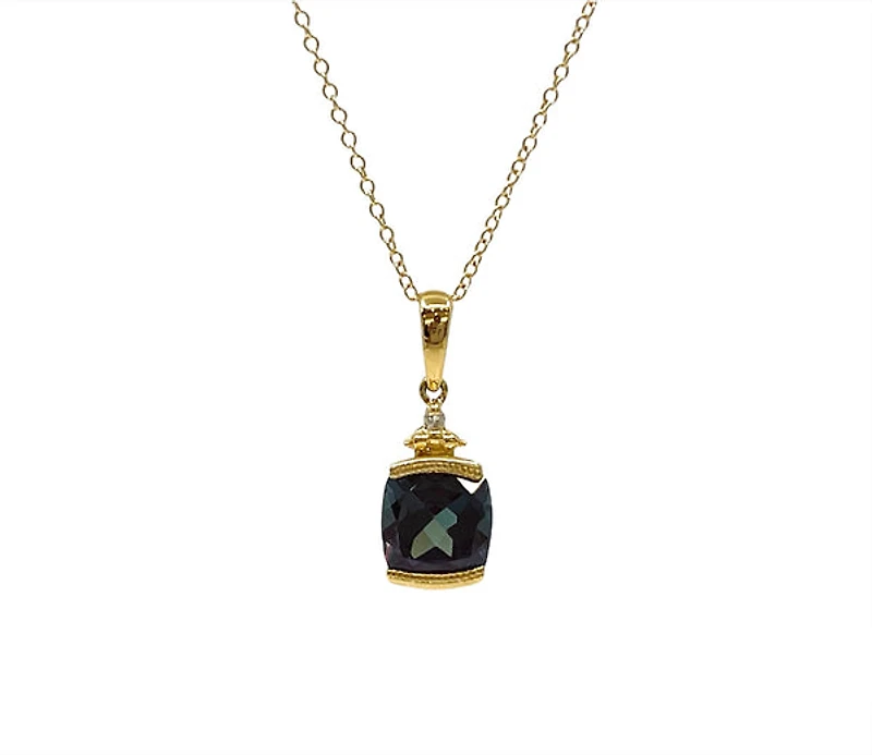 10K Yellow Gold 1.00cttw Created Alexandrite and 0.01cttw Diamond Necklace, 18"