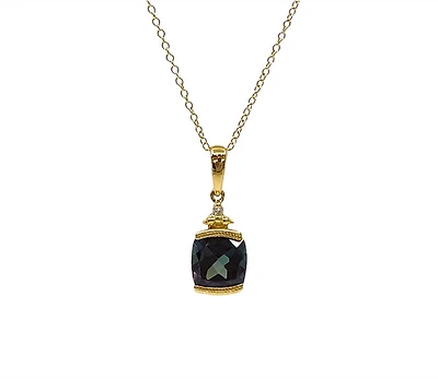 10K Yellow Gold 1.00cttw Created Alexandrite and 0.01cttw Diamond Necklace, 18"