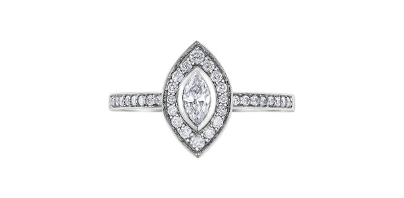 10K White Gold 0.18cttw Marquise Cut Diamond Halo Engagement Ring - / 4.5