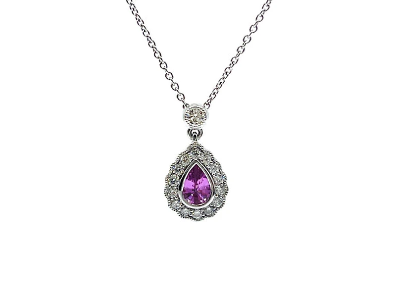 18K White Gold 0.47cttw Pink Sapphire with 0.25cttw Diamond Necklace - 16 Inches