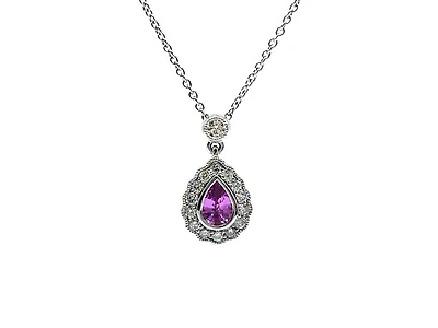 18K White Gold 0.47cttw Pink Sapphire with 0.25cttw Diamond Necklace - 16 Inches