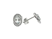 925 Sterling Silver Aquamarine & Diamond Halo Stud Earrings