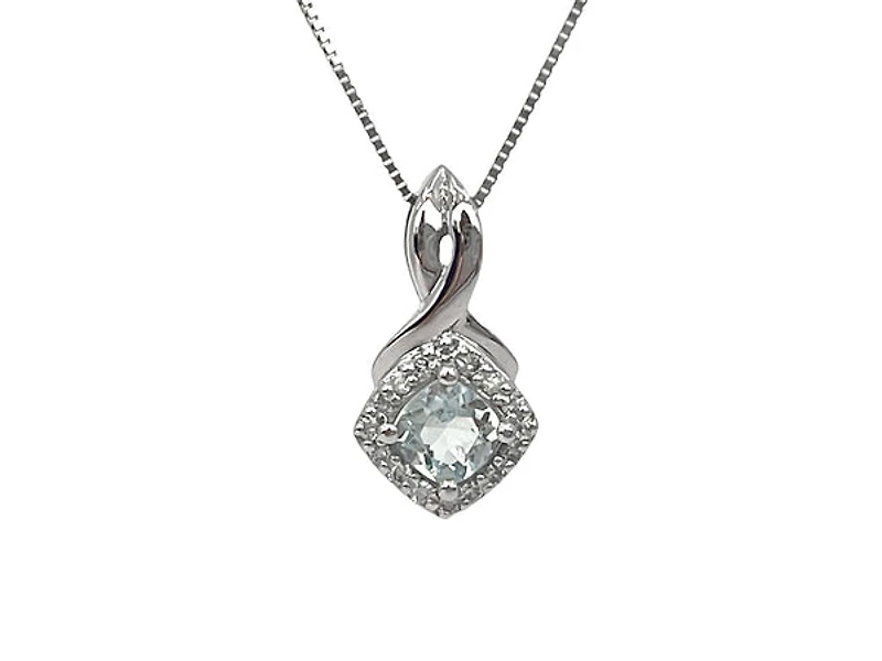 10K White Gold Aquamarine and Diamond Pendant, 18"
