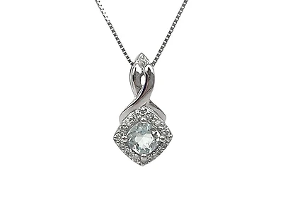 10K White Gold Aquamarine and Diamond Pendant, 18"
