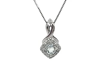 10K White Gold Aquamarine and Diamond Pendant, 18"