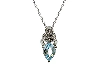 10K White Gold 7mm x 5mm Swiss Blue Topaz and 0.018cttw Diamond Necklace - 18 Inches