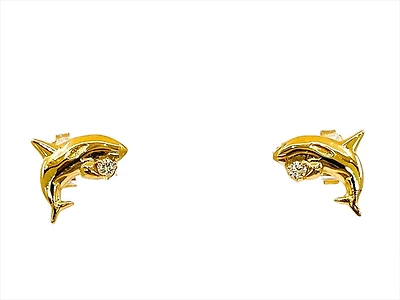 14K Yellow Gold 0.06cttw Diamond Orca Earrings with Butterfly Backs - 12mm x 10mm