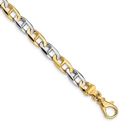 14K Two-tone 6.6mm Hand Polished Fancy Flat Anchor Link with Lobster Clasp Chain