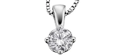 14K White Gold 0.10cttw Round Cut Canadian Diamond Pendant, 18”