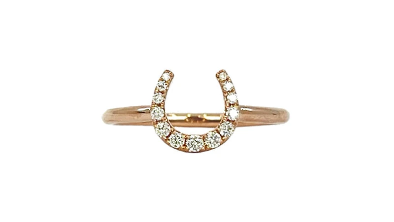 14K Rose Gold 0.14cttw Diamond Horseshoe Ring, size 6.5