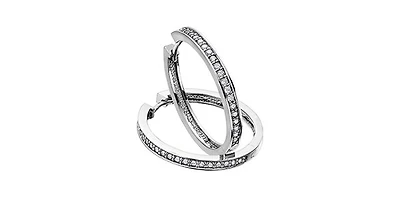 10K White Gold 0.50cttw Diamond Hoop Huggie Hinged Earrings