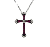 10K White Gold 0.18cttw Ruby and 0.07cttw Diamond Cross Pendant - 18 inches