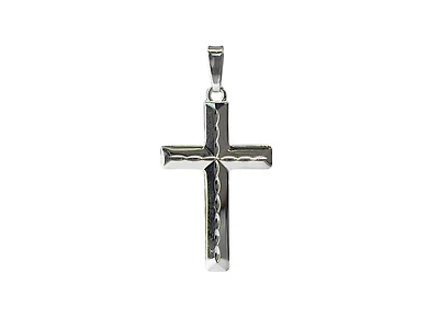 925 Sterling Silver High Polish Dash Design Cross Pendant - 40mm x 20mm