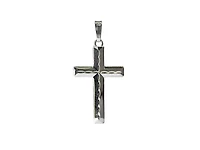 925 Sterling Silver High Polish Dash Design Cross Pendant - 40mm x 20mm
