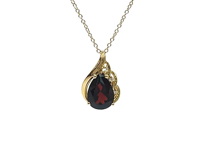 10K Yellow Gold 8mm x 6mm Garnet and 0.019cttw Diamond Necklace - 18 Inches