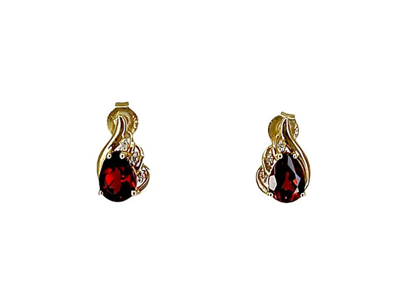 10K Yellow Gold 1.76cttw Genuine Garnet and 0.03cttw Diamond Stud Earrings with Butterfly Backs