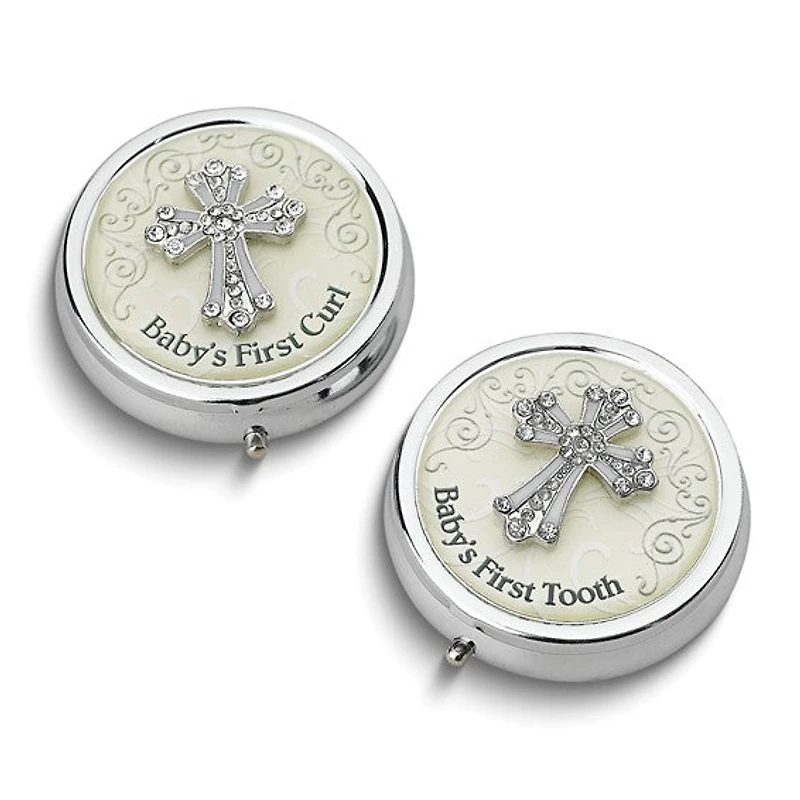 Silver-tone Metal and Enamel Cross First Tooth and Curl Set