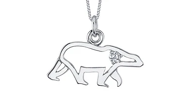 10K White Gold 0.067cttw Canadian Diamond Polar Bear Pendant, 18"