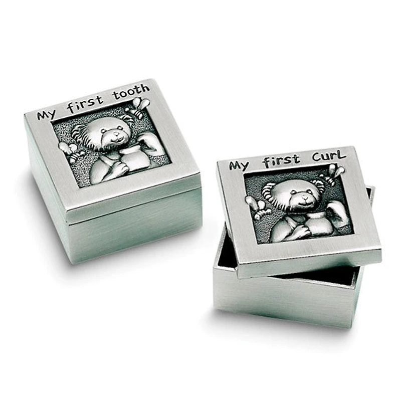 Pewter Finish Teddy Bear First Tooth and First Curl Set