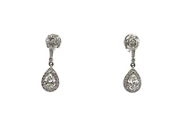 925 Sterling Silver 4mm x 6.5mm Pear Shaped Cubic Zirconia Drop Studs - 20mm x 6.5mm