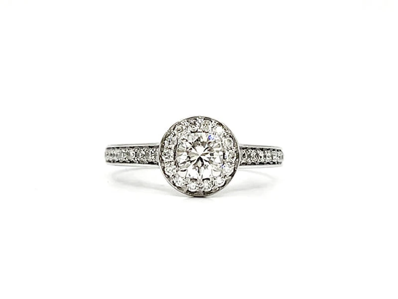 14K White Gold 0.77cttw Diamond Halo Engagement Ring, 6