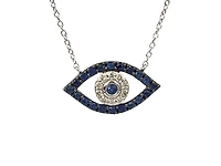 10K White Gold Sapphire & Diamond Evil Eye Pendant, 18"