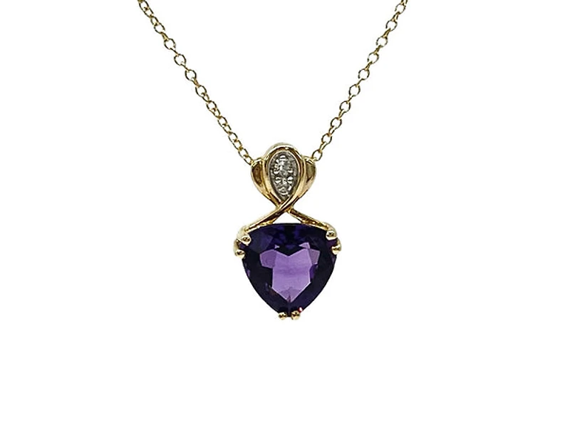 10K Yellow Gold Amethyst & Diamond Necklace, 18"