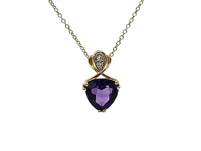 10K Yellow Gold Amethyst & Diamond Necklace, 18"