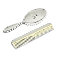 Silver-tone Teddy Bear Baby Comb and Brush Set