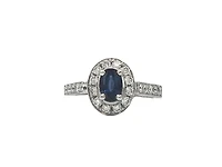 14K White Gold 0.75cttw Genuine Oval Cut Sapphire and 0.50cttw Diamond Ring, size 6.5