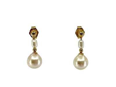 14K Yellow Gold Cultured Pearl Drop Earrings