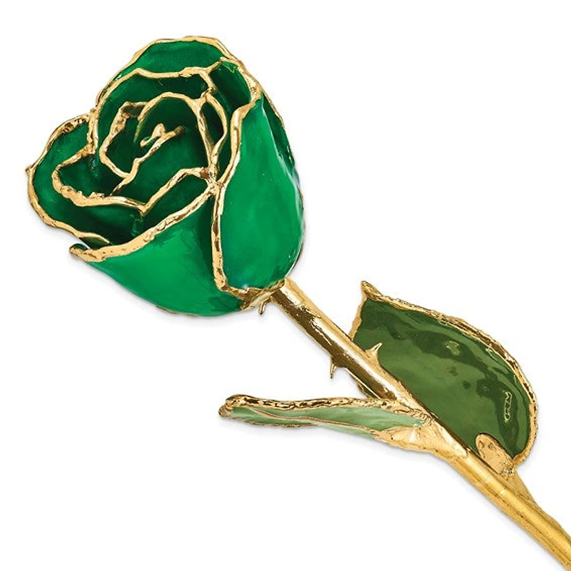 24K Lacquer Dipped Gold Trimmed Green Real Rose