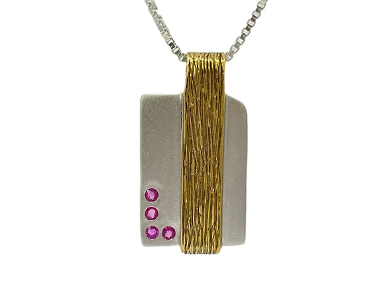 Sterling Silver and 18K Gold Plated 0.20cttw Ruby Pendant, 18"