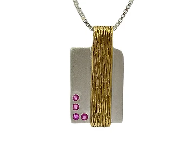 Sterling Silver and 18K Gold Plated 0.20cttw Ruby Pendant, 18"