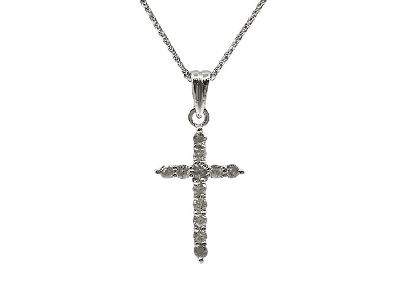 14K White Gold 0.35 cttw Diamond Cross Pendant, 18"