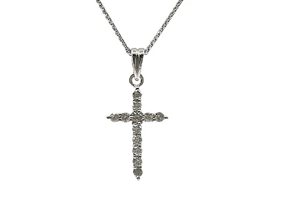 14K White Gold 0.35 cttw Diamond Cross Pendant, 18"