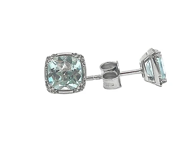 10K White Gold Aquamarine & 0.06cttw Diamond Earrings