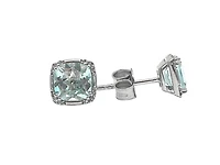 10K White Gold Aquamarine & 0.06cttw Diamond Earrings