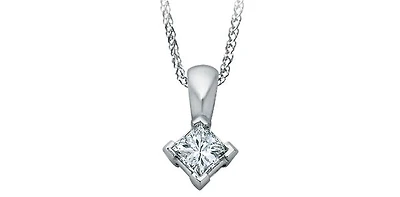 14K White Gold 0.10cttw Princess Cut Square Cut Canadian Diamond Necklace, 18”