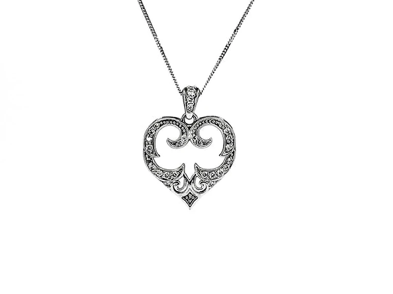 10K White Gold 0.20cttw Diamond Heart Pendant, 18"