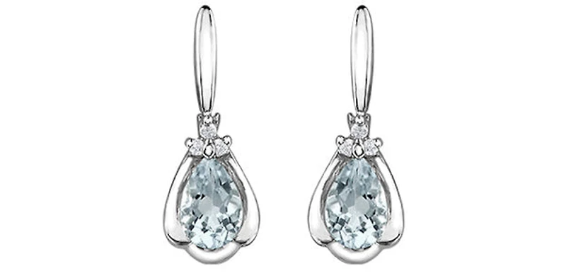 10K White Gold 0.70cttw Genuine Aquamarine Pear Cut & 0.03cttw Diamond Stud / Dangle / Drop Earrings