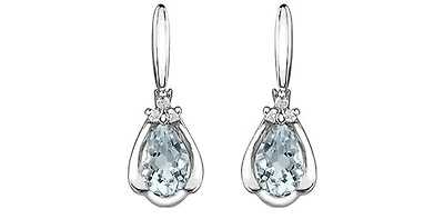10K White Gold 0.70cttw Genuine Aquamarine Pear Cut & 0.03cttw Diamond Stud / Dangle / Drop Earrings