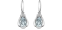 10K White Gold 0.70cttw Genuine Aquamarine Pear Cut & 0.03cttw Diamond Stud / Dangle / Drop Earrings