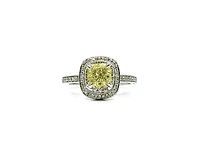 14K White Gold 1.33cttw Fancy Yellow and White Diamond Halo Engagement Ring, size 6