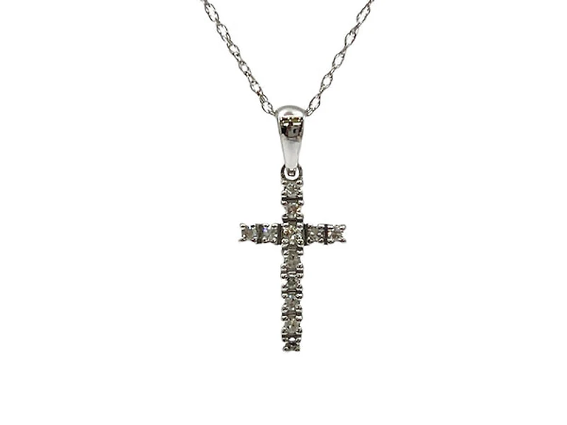 10K White Gold 0.09cttw Diamond Cross Necklace (8mm x 13mm) - 18 Inches