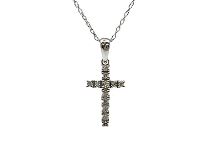 10K White Gold 0.09cttw Diamond Cross Necklace (8mm x 13mm) - 18 Inches