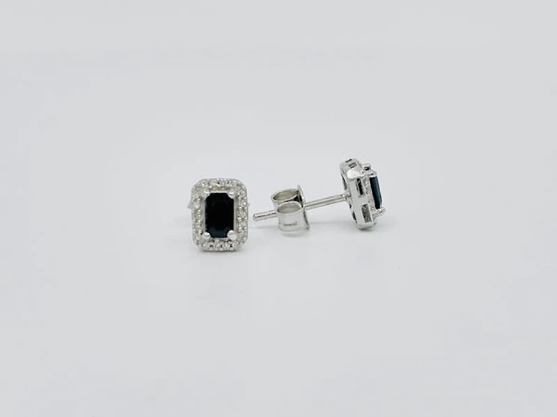 10K White Gold Genuine Sapphire & Diamond Earrings